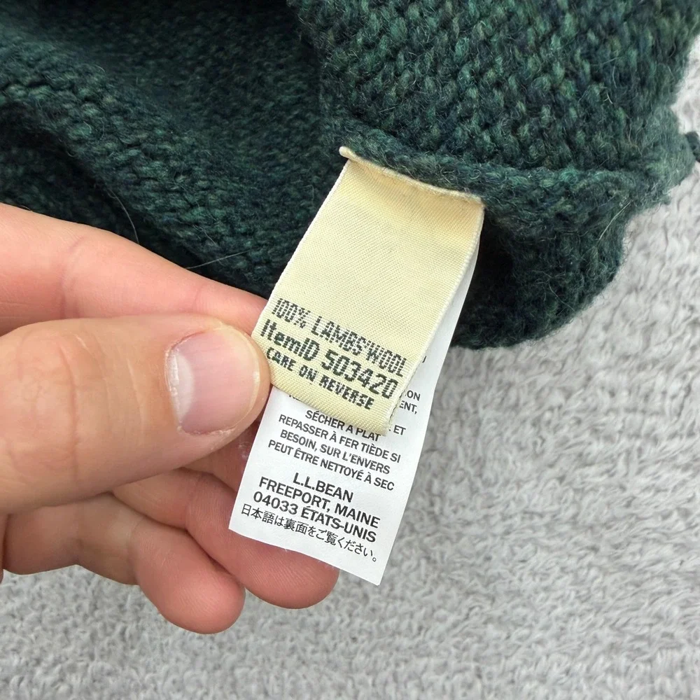 LL Bean Women XL Forest Green 100% Lambswool Fair Isle Full Zip Cardigan Sweater